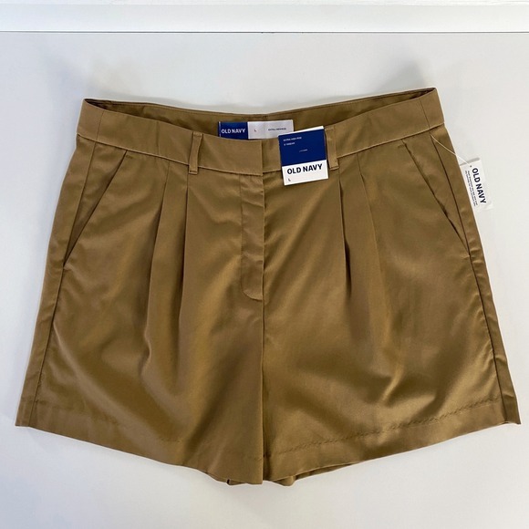 NWT High-Rise Tailored Trouser Shorts L Golden Brown Pleated Classic Chic 5" NEW - Picture 4 of 8
